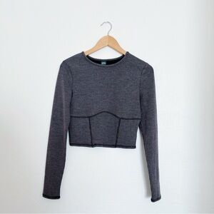 Wild Fable Ribbed Long Sleeve Crop Top – Gray – Size Medium